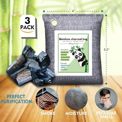 Mayunuo Activated Charcoal Odor Absorber for Strong Odor, Basement, Cars, Closets, Shoes, Smoke. 3 Pack Bamboo Charcoal Air Purifying Bags Deodorizer Odor Eliminator for Home