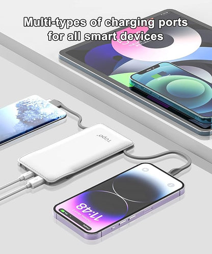 TG90° Cellphone Portable Charger with Built in Lightning and Android Cables Power Bank 10000mah External Battery Packs, USB-C Portable Battery Backup Charger Compatible with iPhone and Android Phones