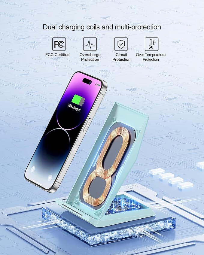 NANAMI Wireless Charger - Fast Wireless Charging Stand Desktop Charger Dock for iPhone 16/15/14/13/12/11 Pro, 10W for Samsung Galaxy S25/S24/S23/S22/S21/S20/Note 20 Ultra/10/9 and Qi-Enabled Phone