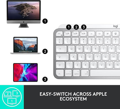 Logitech MX Keys Mini for Mac Minimalist Wireless Keyboard, Compact, Bluetooth, Backlit Keys, USB-C, Tactile Typing, Compatible with MacBook Pro,MacBook Air,iMac,iPad - Pale Grey