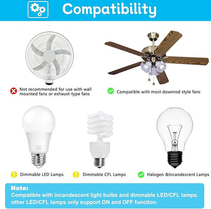 Ceiling Fan Remote Control Kit with Receiver, Replacement for Hunter 99770, 99772, 99392, 99813, Universal 3-Speeds Remote Control Kit, Fans Control with Dimmer