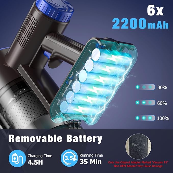 AIRDIYA Cordless Vacuum Cleaner, Upgraded 40Kpa Stick Vacuum Cleaners for Home, 8 in 1 Lightweight with Self-Standing, 1.5L Dust Cup & Anti-tangle, Rechargeable Vacuum for Hard Floors Carpets Pet Hair