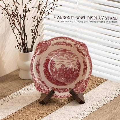 ANBOXIT Bowl Stands for Display, 3 Pack 4.5 Inch Plate Holder, Wooden Easel Frame Holder, Display Stand for Large Deep Platters and Dishes, 4.5" H x 6.2" W x 5.5" D(For Bowls under 3.5" in Depth)