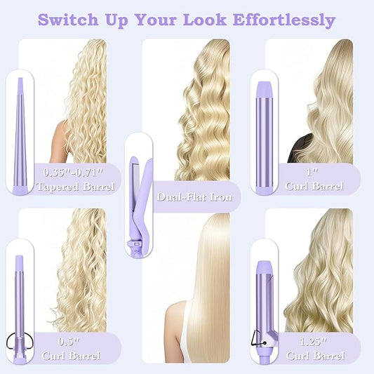 Birthday Gifts for Women, Ufree 5 in 1 Curling Iron with Interchangeable Ceramic Barrels (0.35"-1.25"), Curling Wand Set with Flat Iron Hair Straightener, Instant Heat Up, Dual Voltage Hair Curler