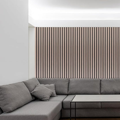 NeatiEase Wood Wall Panels, 9 Feet Acoustic Slat Wall Panels for Interior Wall Decor and Noise Reduction, Decorative Slat Wall Paneling, Natural Walnut, 6-Piece