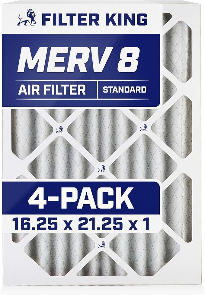 Filter King 16.25x21.25x1 Air Filter | 4-PACK | MERV 8 HVAC Pleated A/C Furnace Filters | MADE IN USA | Actual Size: 16.25 x 21.25 x .75"