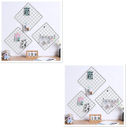 Feadily 6 Pack Metal Grid Panel, 13.8" x 13.8" Black Wire Grid Wall Organizer for Photos, Notes & Decor, Include 2 Hook Racks