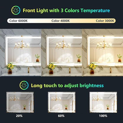 YEELAIT 40x30 Inch RGB LED Bathroom Mirror Front Light and RGB Backlit Lighted Vanity Mirror for Bathroom Wall Mounted Dimmable Anti Fog Memory Shatter-Proof IP54 Waterproof Horizontal/Vertical