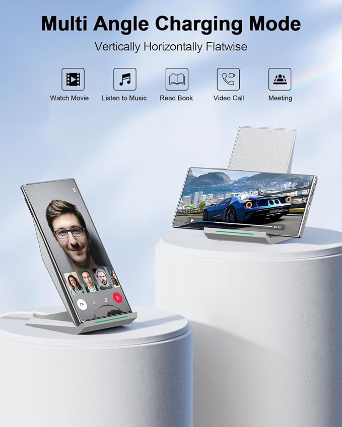 Fast Wireless Charger, NANAMI Qi Certified Wireless Charging Stand Compatible iPhone 16/16 Plus/16 Pro/16 Pro Max/15/14/13/12, Samsung Galaxy S25/S24/S23/S22/S21/S20/Note 20 Ultra and Qi-Enabled Phone