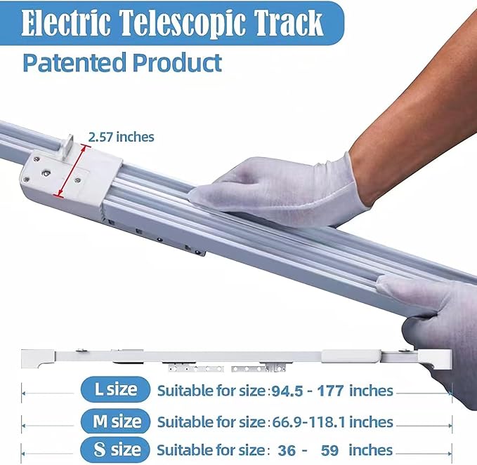 TIPIACE Rechargeable Motorized Curtain tracks to Remote Control Ceiling Mount Electric Retractable Curtain Rail Compatible with Alexa Google Home via Hub (L 36-59 inch)