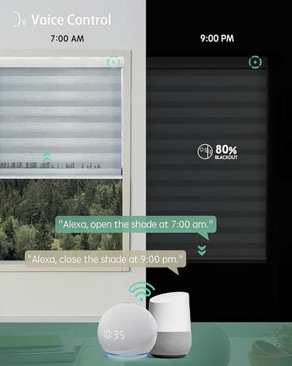 Yoolax Motorized Blinds with Remote, Electric Zebra Blinds for Indoor Windows, Room Darkening Smart Shades with Voice Control, Compatible with Alexa Google Home, APP Control, 44" W x 72" H, Grey