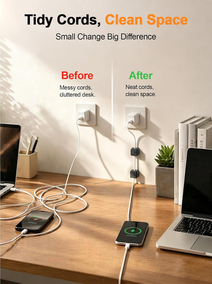 9 Pack Cord Organizer, Magnetic Cable Clips, Under Desk Management, Black | 0.27in Cable Compatible,Strong Adheive Wire Holder Keeper,Easy Open Phone Charger Holder for Home Car Desk Nightstand Office