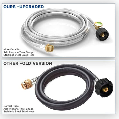 NQN 12FT Stainless Braided Propane Adapter Hose with Gauge, Propane Tank Hose Adapter 1lb to 20lb Converter for QCC1/Type1 Coleman Camp Stove, Buddy Heater, Tabletop Grill&More 1lb Portable Appliance