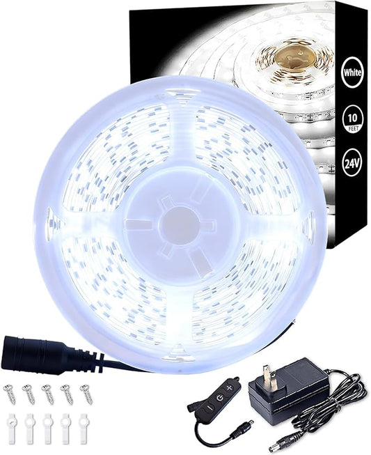 Aalnfe 10Ft Rope Light Indoor Tape Lights LED Strip Lights for Vanity Mirror Bedroom with Dimmer Control for Kitchen, Cabinet, Shelf, Super Bright Flexible Cuttable Under Cabinet Lighting Counter