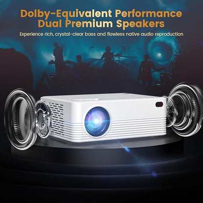 Mini Projector, H5 Portable Video Projector with WiFi & Bluetooth, Movie Projector Supports 8K with Android System, Auto Keystone Correction, 40"-200" Screen Video Projector, with HDMI Cable