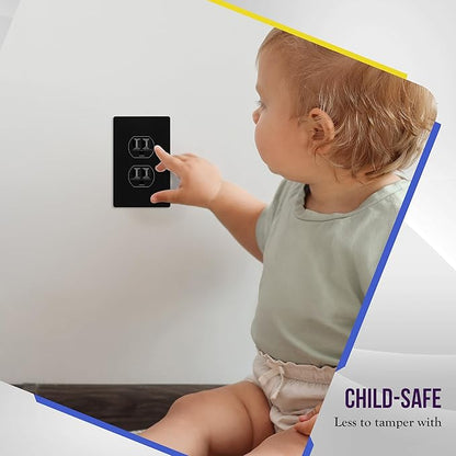 ENERLITES Screwless Duplex Wall Plate, Child Safe Receptacle Outlet Cover, Standard Size, 1-Gang 4.68" x 2.93", Unbreakable Polycarbonate Thermoplastic, UL Listed, SI8821-BK, Glossy, Black