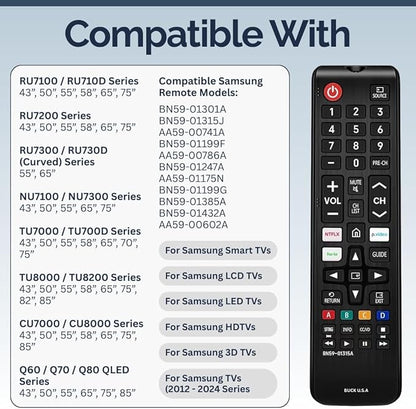 2 Pack BN59-01315A Samsung TV Remote Control Replacement for Smart TV - Easy Setup, Durable Design, Universal IR Remote, Streaming Shortcuts - Works with Samsung Smart TV, LCD, LED, HDTV, 3D Models