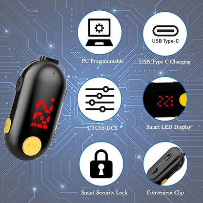 ELIDAIP T-M9 Super Mini Walkie Talkies with Earpieces Small Portable FM Transceiver Mini Two Way Radios for Security, Restaurant, Workplace,Out Door Sport,Supermarket,Hospital,Tourism Black 2-Pack
