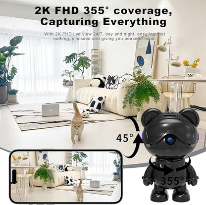 dzcctvipc Cute Bear 2K Home Security Camera – Motion Monitor, Baby Cry Detection,Privacy Mode,5G Dual-Band,Pan & Tilt,Night Vision,24/7 Recording,2-Way Audio,Compatible with Alexa & Google Assistant