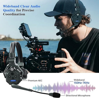 Hollyland Solidcom C1 3-Person 1100ft Full-Duplex Wireless Headset Intercom System for Team Communication Group Talk Single-Ear Headset with 1 Master & 2 Remote Headsets