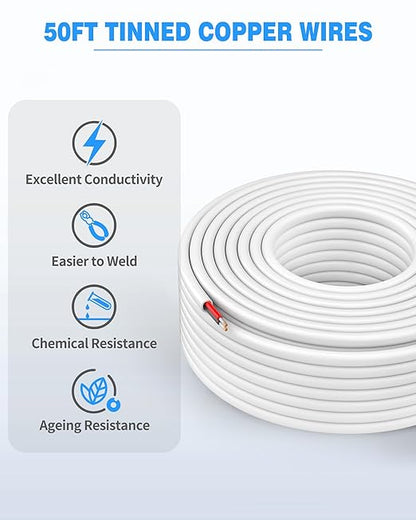 NAOVEO 16 Gauge Wire 2 Conductor Electrical Wire, 16 AWG Stranded PVC Tinned Copper Cable, Flexible/Low Voltage Automotive Wiring for LED Lamps, Marine, Speaker, Appliances (50FT)