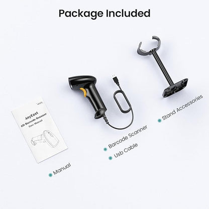 Anyeast Barcode Scanner with Stand: USB Wired Inventory 2D 1D QR Code Scanner,Compatible with Computer POS MAC with Automatic Scanning, Handheld Barcode Reader for Library Supermarket（Yellow）