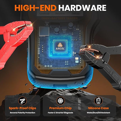 ANCEL AD410 PRO OBD2 Scanner and Battery Tester, 2-in-1 Car Diagnostic Tool, Check Engine Light, EVAP Test, Live Data, 12V Battery Analyzer with Cranking & Charging System Test for Car Motorcycle