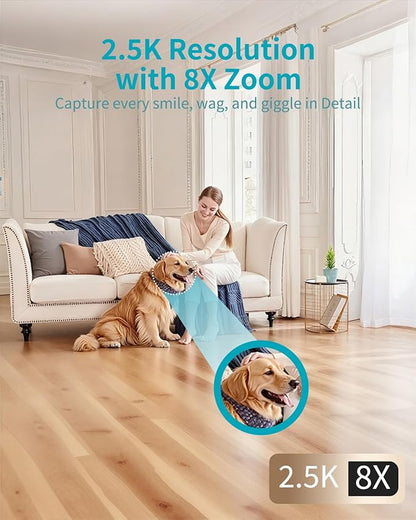 VIMTAG Indoor Pet Camera, 2.5K Dog Camera with Phone App, 360° Pan/Tilt Security Camera Indoor for Home/Nanny/Baby/Cat/Room, Dual-Band WiFi, Night Vision, Motion Tracking, 2-Way Audio, Cloud & SD Card