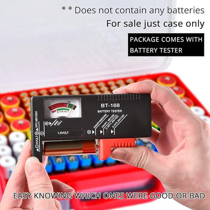 Aptbyte Battery Organizer Storage Holder Box Case with Tester- 269 Batteries Double-Sided Variety Pack, Holds AA AAA 4A C D Cell 9V 3V Lithium LR44 CR2 CR123 CR1632 18650 Button- Red (Box Only)