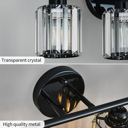 FDPBY Modern 2 Light Crystal Vanity Light, Plating Black Vertical Bathroom Light Fixture Over Mirror for Dressing Table Sink, Compatible with Dimmable Bulbs (Bulbs Not Included)