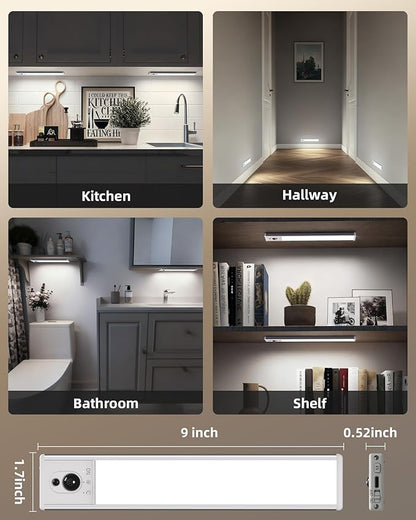 EZVALO Under Cabinet Lighting with Charging Station, Rechargeable Motion Sensor Light Indoor, Dimmable Closet Lights Wireless, 5700K, Motion Activated Under Counter Lights for Kitchen,Pantry(3 Pcs)