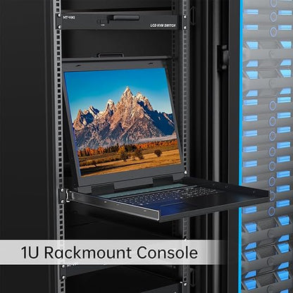 MT-VIKI Rack KVM Switch w/ 19'' LCD Monitor, Rackmount KVM Monitor Console Drawer+Keyboard+Touchpad+8 VGA Cable, Support OSD/Hotkey/Button Switch, 1280X1024@60H