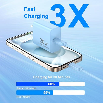 Matsusho iPhone 16 15 Charger Fast Charging 10 FT, 2 Pack 20W USB C Wall Charger with 10FT Type C to C Fast Charging Cable for iPhone 16/16 Plus/16 Pro/16 Pro Max/15/15 Pro/15 Pro Max/15 Plus, Blue