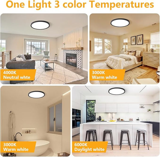 RLEDPZTX Led Flush Mount Ceiling Light,9 Inch 18w 1860lm,3000k/4000k/6000k 3CCT Selectable, Round Modern Flat Panel Super Slim Led Ceiling Light,for Living Dining Kitchen Bedroom Room (4Pack-Black)
