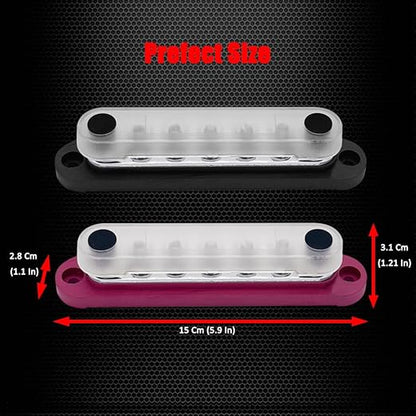 7 x M6 (1/4") Studs Power Distribution Block Bus Bar 12V, Ampper 5.9" HD 150A Marine BusBar Battery Distribution Block W/Cover for Car Boat Solar (Red & Black)