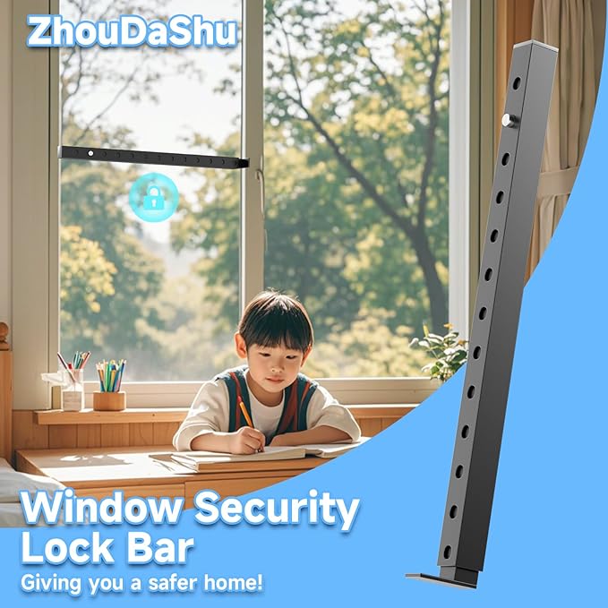 ZhouDaShu Adjustable Window Security Bars, Window Bars Security Inside Vertical, Window Bar Lock Prevent Burglary, Window Safety Bars for Children, Window Stick Extends from 16.3-29.3 In(Black -1 pcs)