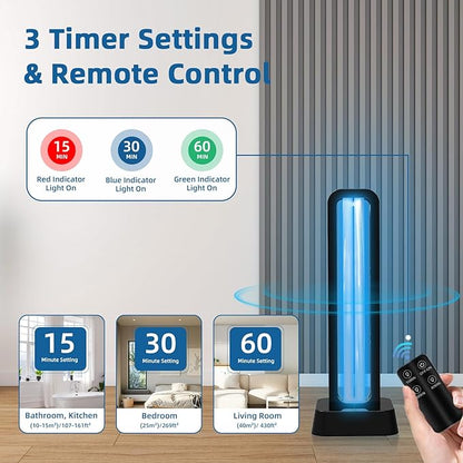 Zyntieu 39W UV Light Sanitizer with Remote Control and 3 Timers – Ozone Free Home Disinfection Device, Kills Germs, Viruses, Mold and Dust Mites – Whole Room Ultraviolet Light for Home and Office