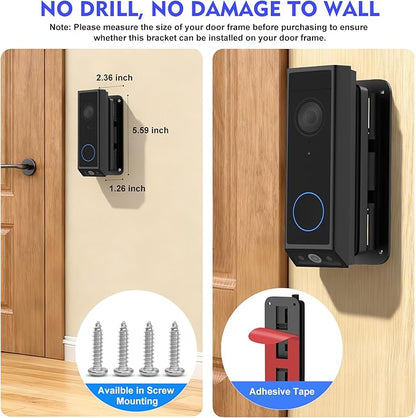 CaGuan Adjustable Doorbell Mount(35°-145°) for eufy Video Doorbell E340, No-Drillng Mounting Bracket,Left/Right Adjustable,Wide Viewing Angle,Ideal for Apartment/houses, Black