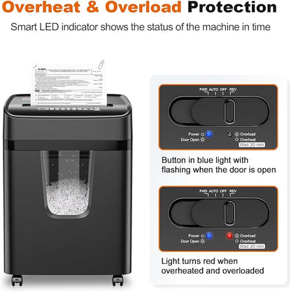 Bonsaii 12-Sheet Micro-Cut Paper Shredders for Home Office, Heavy Duty Document Shredder with 5.5 Gallon Pullout Bin for CD/Credit Card/Staple, 30 Mins Continuous Run Time, P-4 High Security, C282-B
