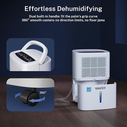 Yaufey 2025 Most Efficient Energy Star Dehumidifier for 2,000 Sq. Ft. Home, Basement and Large Room - Powerful, Quiet with Humidity Control, Timer, Drain Hose and Water Tank