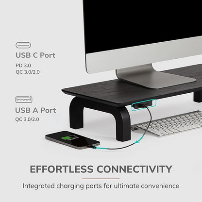 Anji Mountain Monitor Stand - Desktop Organizer & Laptop Riser, Ergonomic Monitor Riser, Space-Saving Monitor Stand for Desk, Durable Construction, Easy Assembly, Ideal for Home & Office,Black