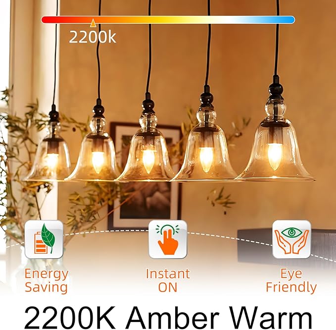 GvvooHome LED Candelabra Light Bulbs, 40 watt Equivalent Chandelier Bulbs, E12 LED Bulb Dimmable, 2200K Amber Warm, B10 Candle Light Bulb, 90+CRI, 400LM, Amber Glass Finish, 6 Pack