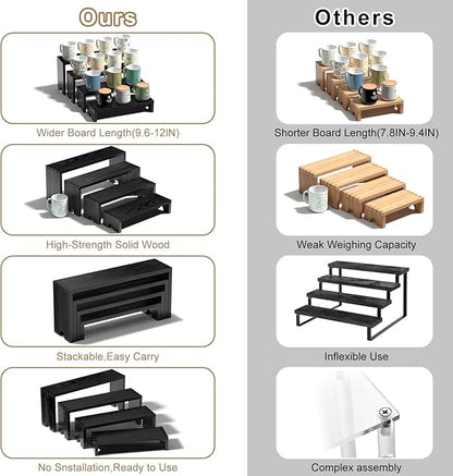 4 Set Large Black Wooden Tiered Riser Display Stands for Vendor Events,Stackable Wooden Cupcake Stand,Farmhouse Decor Wood Dessert Table Display Set,Vendor Booth Display Items,Food Display Risers for Party（12-11.2-10.4-9.6IN）