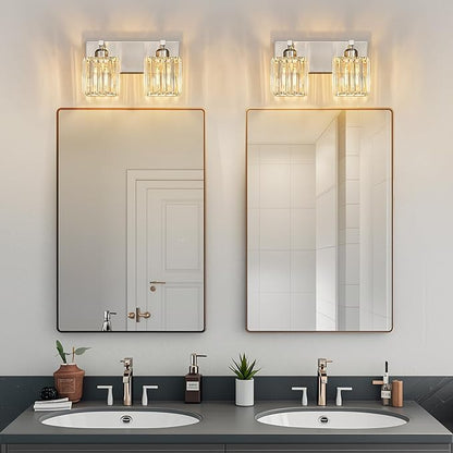 FDPBY Modern Vanity Light 2-Lights Brushed Nickel Vanity Light Crystal Bathroom Wall Light Bathroom Light Fixtures