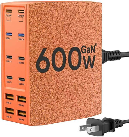 SAIPKYGS USB Charging Station (600W),12-Port USB C Charger Block with Dual 100W PD USB-C Fast Charging Station Hub for MacBook Pro/Air/All iPad Phone 17/16 15/14/13/Pro Max/Samsung Galaxy Note(Orange)