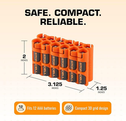 Storacell by Powerpax AAA Battery Storage Caddy, Orange, Holds 12 Batteries (Not Included)