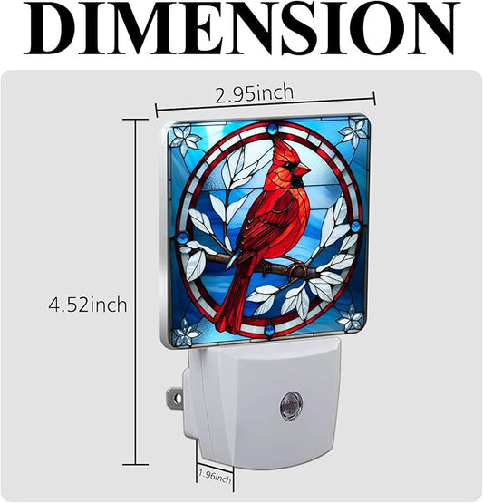 PODMemory Cardinal Stained Glass Night Lights Plug into Wall for Room, Cardinals Night Light LED for Bedroom