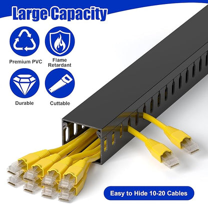 ZhiYo H1.4 W1.6in Professional Server Rack Cable Management Raceway, 66in (4X L16.5in) Cable Raceway Kit, Electrically Safe PVC Open Slot Wire Raceway for Under Desk/Computer/Network Cords, Black