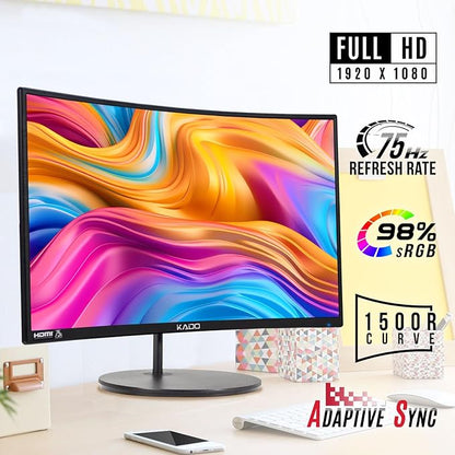 Kado Dual Monitor Setup - 2-Pack 24" Curved 1920x1080 Computer Monitor 1500R 75Hz VESA Mount HDMI Office Gaming Hybrid Built-in Speakers (C24X Dual Series)