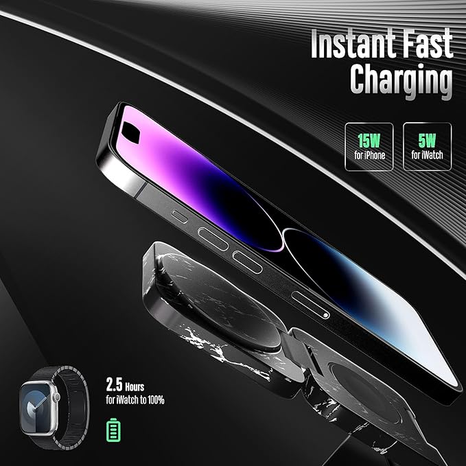 Fast Wireless Charger, Magnetic Foldable 3 in 1 Charging Station for iPhone 16/15/14/13/12/Pro/Plus/Pro Max, 5W Portable Charger for Apple Watch9/8/7/6/5/4/SE, for Airpods
